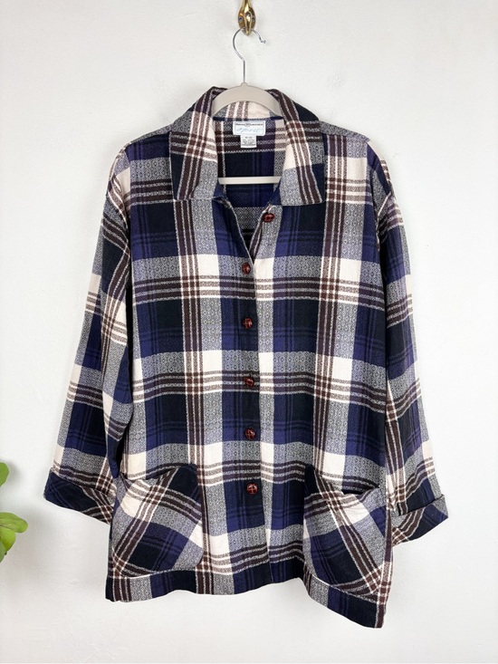 Vintage Jackets & Blazers - Vintage Maggie Lawrence Women’s Plaid Chore Shacket Sz 18/20